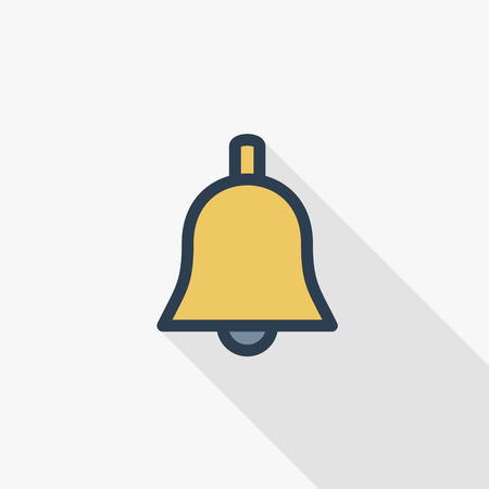 Bell ringer thin line flat color icon. Linear vector illustration. Pictogram isolated on white background. Colorful long shadow design.のイラスト素材