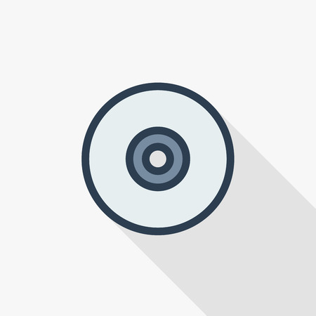Compact disk thin line flat color icon. Linear vector illustration. Pictogram isolated on white background. Colorful long shadow design.のイラスト素材