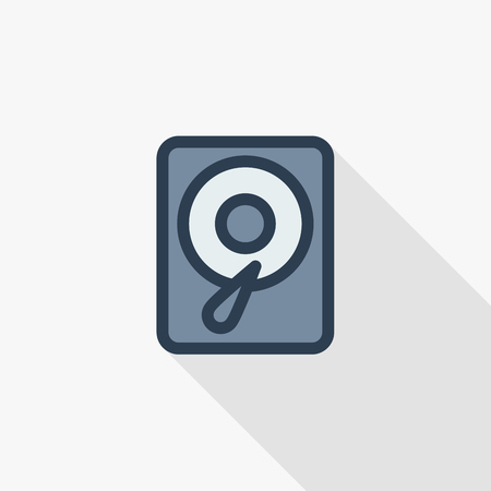Hard drive thin line flat color icon. Linear vector illustration. Pictogram isolated on white background. Colorful long shadow design.のイラスト素材