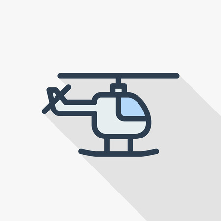 Helicopter thin line flat color icon. Linear vector illustration. Pictogram isolated on white background. Colorful long shadow design.のイラスト素材