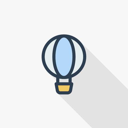 Air balloon thin line flat color icon. Linear vector illustration. Pictogram isolated on white background. Colorful long shadow design.のイラスト素材