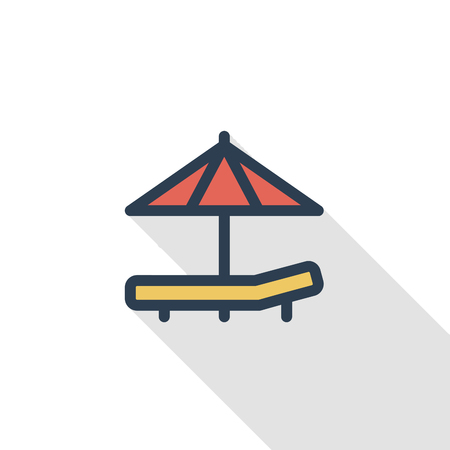 cocktail glass umbrella, juice drink, thin line flat color icon. Linear vector illustration. Pictogram isolated on white background. Colorful long shadow design.のイラスト素材