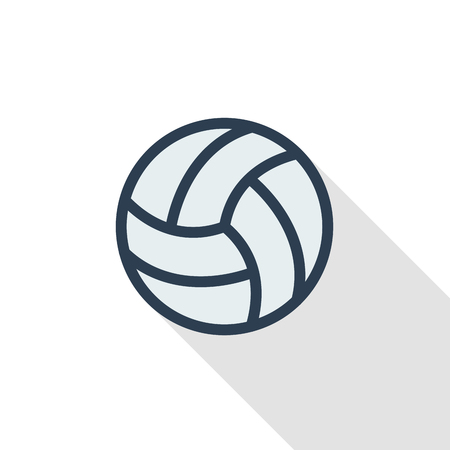 Volleyball ball thin line flat color icon. Linear vector illustration. Pictogram isolated on white background. Colorful long shadow design.のイラスト素材