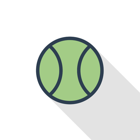 Tennis ball thin line flat color icon. Linear vector illustration. Pictogram isolated on white background. Colorful long shadow design.のイラスト素材