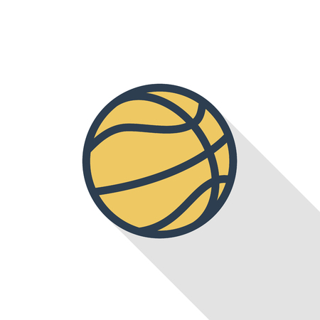 Basketball ball thin line flat color icon. Linear vector illustration. Pictogram isolated on white background. Colorful long shadow design.のイラスト素材