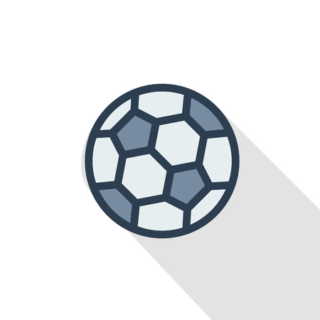 Soccer ball thin line flat color icon. Linear vector illustration. Pictogram isolated on white background. Colorful long shadow design.のイラスト素材