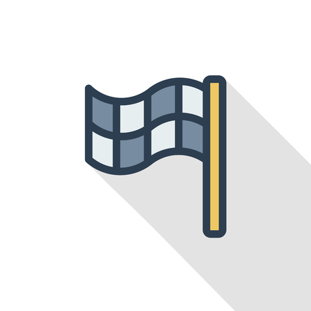 finish flag thin line flat color icon. Linear vector illustration. Pictogram isolated on white background. Colorful long shadow design.のイラスト素材