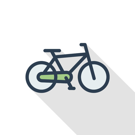 Bicycle, bike thin line flat color icon. Linear vector illustration. Pictogram isolated on white background. Colorful long shadow design.のイラスト素材
