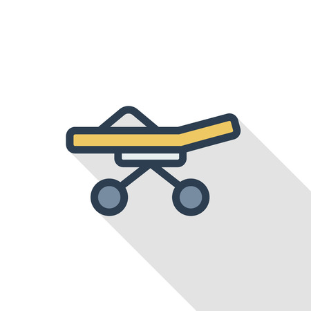 Medical emergency stretcher thin line flat color icon illustration.のイラスト素材
