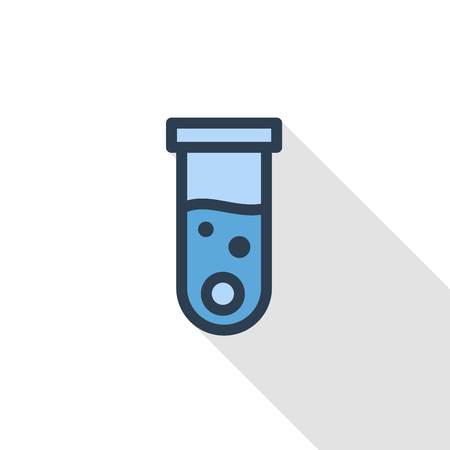 Laboratory chemical beaker thin line flat color icon, linear vector illustration. Pictogram isolated on white background colorful long shadow design.のイラスト素材