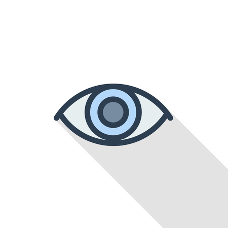 eye thin line flat color icon. Linear vector illustration. Pictogram isolated on white background. Colorful long shadow design.のイラスト素材