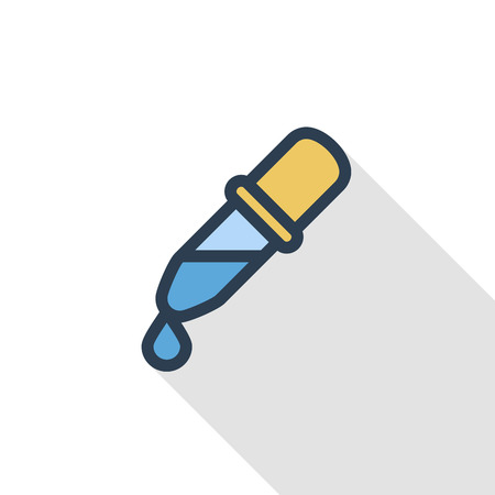 Pipette thin line flat color icon, linear vector illustration. Pictogram isolated on white background colorful long shadow design.のイラスト素材