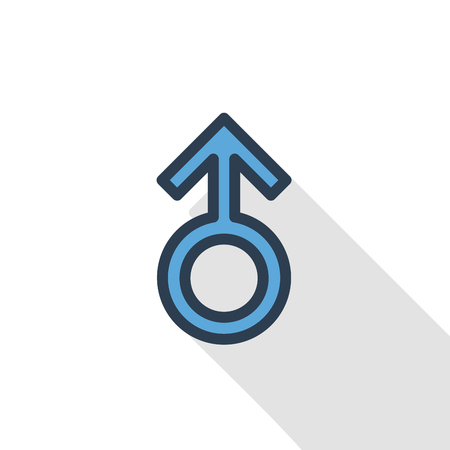 Man symbol thin line flat color icon, linear vector illustration. Pictogram isolated on white background colorful long shadow design.のイラスト素材