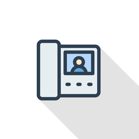 Video intercoms thin line flat color icon. Linear vector illustration. Pictogram isolated on white background. Colorful long shadow design.のイラスト素材