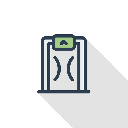 security metal detector, safety technology thin line flat icon. Linear vector illustration. Pictogram isolated on white background. Colorful long shadow design.のイラスト素材