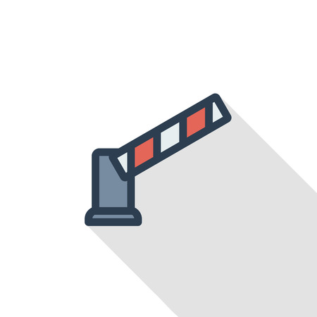 security gate, stop car barrier thin line flat icon. Linear vector illustration. Pictogram isolated on white background. Colorful long shadow design.のイラスト素材