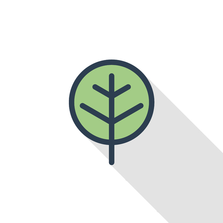 tree thin line flat color icon. Linear vector illustration. Pictogram isolated on white background. Colorful long shadow design.のイラスト素材