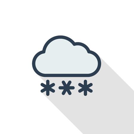 Snow, snowfall cloud, winter weather thin line flat color icon, linear vector illustration. Pictogram isolated on white background colorful long shadow design.のイラスト素材