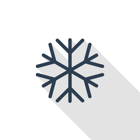 Snowflake, frost, winter snow thin line flat color icon, linear vector illustration. Pictogram isolated on white background colorful long shadow design.のイラスト素材