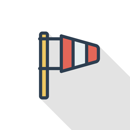 windsock, wind weather thin line flat color icon. Linear vector illustration. Pictogram isolated on white background. Colorful long shadow design.のイラスト素材