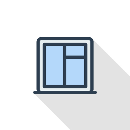 A Window with sill thin line flat color icon. Linear vector illustration. Pictogram isolated on white background. Colorful long shadow design.のイラスト素材