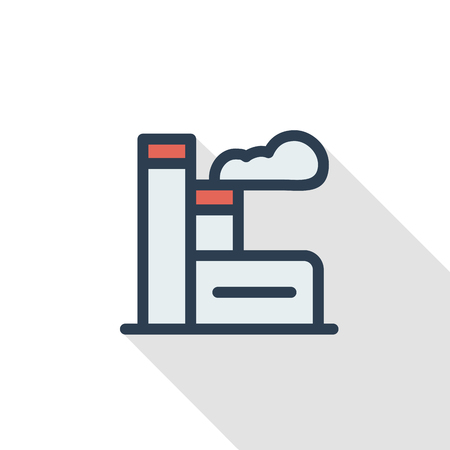 Manufacture, industrial building thin line flat color icon vector illustration. Pictogram isolated on white background in Colorful long shadow design.のイラスト素材