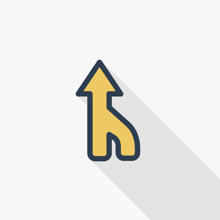 Arrow up, direction, connecting thin line flat color icon in vector illustration. Pictogram isolated on white background in colorful long shadow design.のイラスト素材