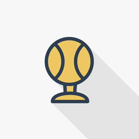 Tennis ball, gold award thin line flat color icon vector illustration. Pictogram isolated on white background in Colorful long shadow design.のイラスト素材
