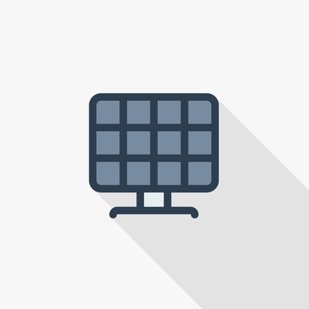 Solar panel, alternative sun energy thin line flat color icon vector illustration. Pictogram isolated on white background in Colorful long shadow design.のイラスト素材