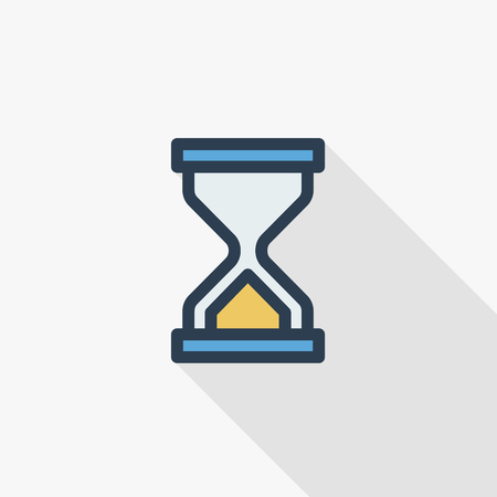 Timer, sand hourglass thin line flat icon vector illustration. Pictogram isolated on white background in Colorful long shadow design.のイラスト素材