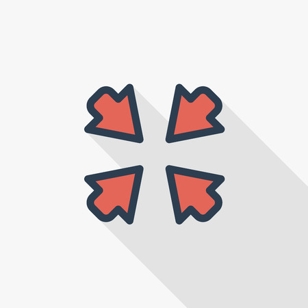 Arrows icons. Arrows in the center thin line flat color icon vector illustration. Pictogram isolated on white background in colorful long shadow design.のイラスト素材