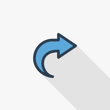 Right arrow thin line flat color icon, linear vector illustration. Pictogram isolated on white background colorful long shadow design.のイラスト素材