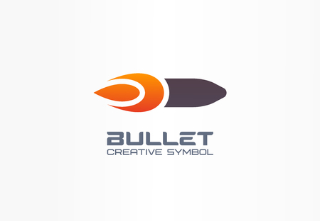 Bullet creative symbol concept. Fire power flame shape in abstract business military. Gunshot target, gun flash, speed army flying weapon icon. Corporate identity, company graphic designのイラスト素材