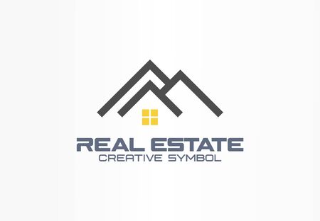 Real estate agent creative symbol concept. Roof and light on window, home, build abstract business logo idea. Rent house architecture icon. Corporate identity logotype, company graphic design tamplateのイラスト素材