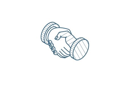 handshake isometric icon. 3d vector illustration. Isolated line art technical drawing. Editable strokeのイラスト素材