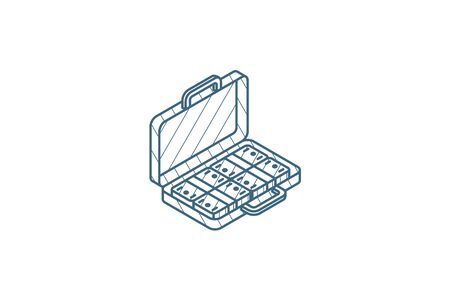 money full case, banking, dollar cash, finance isometric icon. 3d vector illustration. Isolated line art technical drawing. Editable strokeのイラスト素材