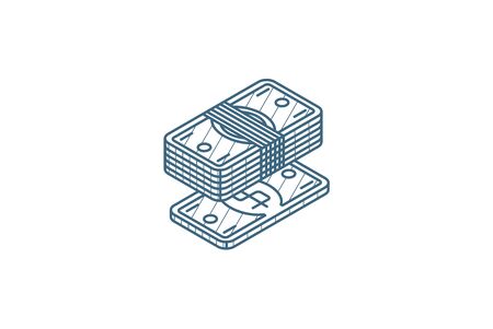 banking, money bundle, dollar banknotes isometric icon. 3d vector illustration. Isolated line art technical drawing. Editable strokeのイラスト素材