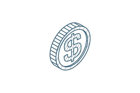coin dollar, money, finance, currency isometric icon. 3d vector illustration. Isolated line art technical drawing. Editable strokeのイラスト素材