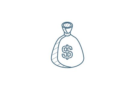 money bag isometric icon. 3d vector illustration. Isolated line art technical drawing. Editable strokeのイラスト素材