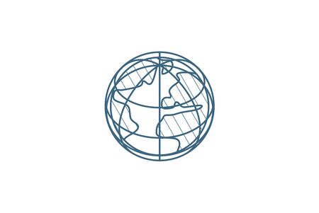 earth, globe isometric icon. 3d vector illustration. Isolated line art technical drawing. Editable strokeのイラスト素材