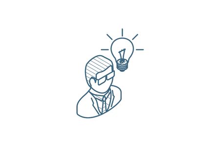Scientist man idea isometric icon. 3d vector illustration. Isolated line art technical drawing. Editable strokeのイラスト素材