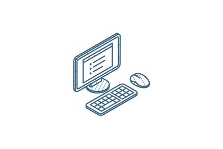 computer, desktop isometric icon. 3d vector illustration. Isolated line art technical drawing. Editable strokeのイラスト素材