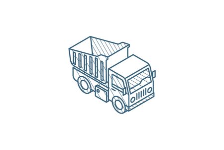 dump truck isometric icon. 3d vector illustration. Isolated line art technical drawing. Editable strokeのイラスト素材