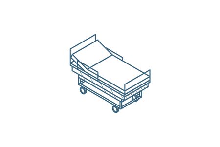 Hospital bed or hospital ward, medical treatment, healthcare isometric icon. 3d vector illustration. Isolated line art technical drawing. Editable strokeのイラスト素材