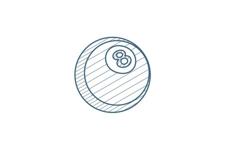 Pool 8 ball, Billiard symbol isometric icon. 3d vector illustration. Isolated line art technical drawing. Editable strokeのイラスト素材