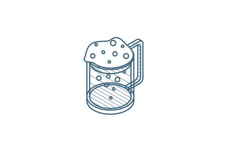 beer glass whith foam isometric icon. 3d vector illustration. Isolated line art technical drawing. Editable strokeのイラスト素材
