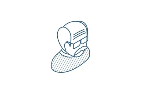 Grandfather Avatar, old man isometric icon. 3d vector illustration. Isolated line art technical drawing. Editable strokeのイラスト素材