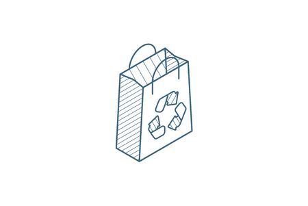 Fabric bag icon with recycling symbol, shopping isometric icon. 3d vector illustration. Isolated line art technical drawing. Editable strokeのイラスト素材