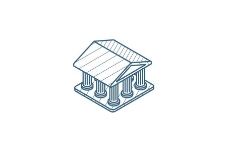 public bank building, university or museum, classic greek architecture isometric icon. 3d vector illustration. Isolated line art technical drawing. Editable strokeのイラスト素材