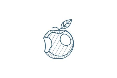 Apple with a bite isometric icon. 3d vector illustration. Isolated line art technical drawing. Editable strokeのイラスト素材